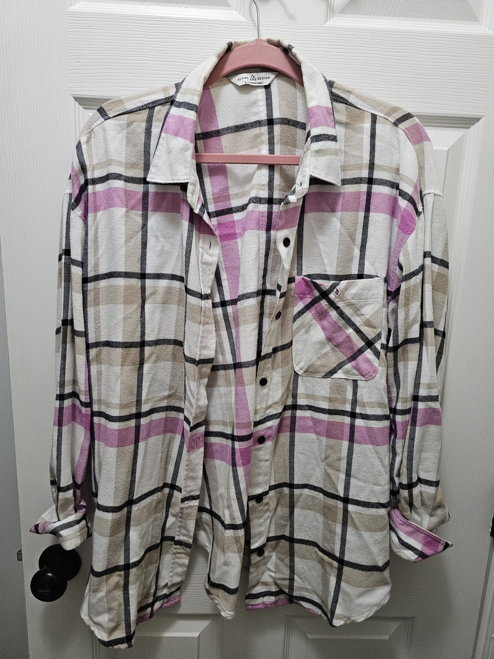Alpine Design Beige, Pink & Black Plaid Button-Up Shirt
